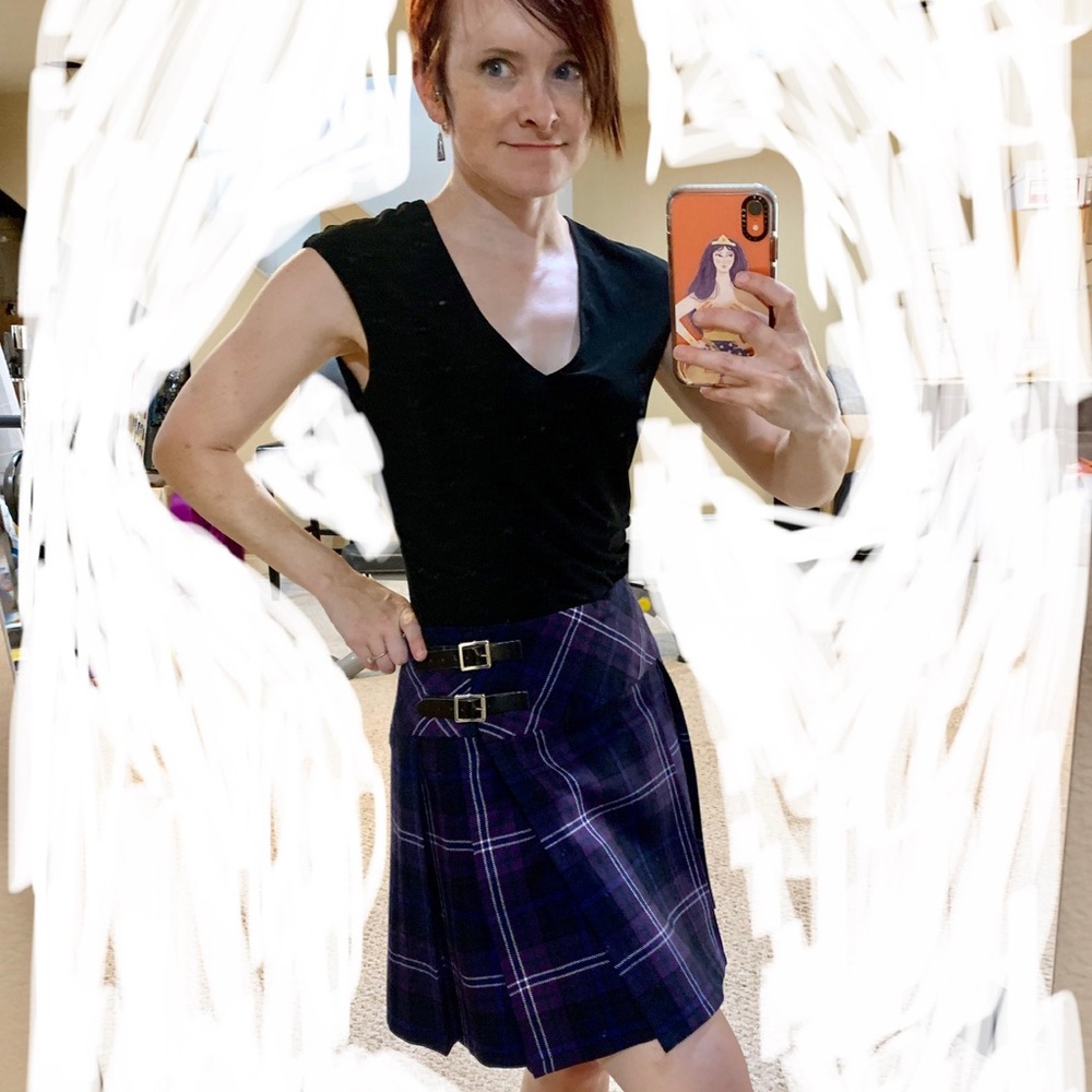 Scottish Kilt, purple tartan skirt, adjustable